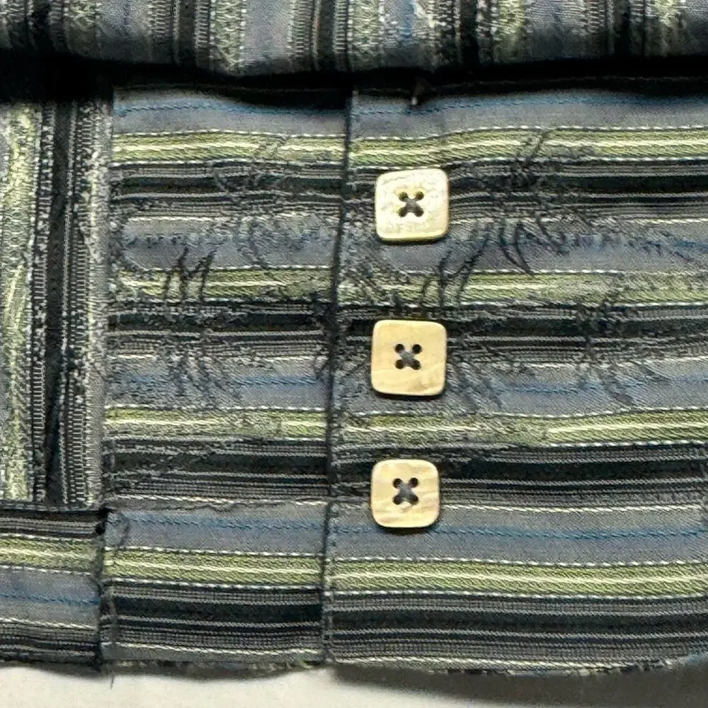 Joseph & Feiss Palm Tree Silk Button-Up Short Sleeve Men L Blue Black Striped